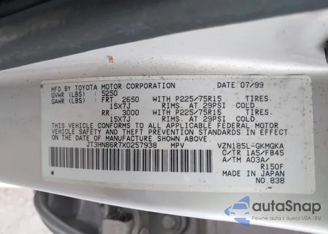 1999 Toyota 4Runner Sr5 V6 from USA, damaged, VIN JT3HN86R7X0257938